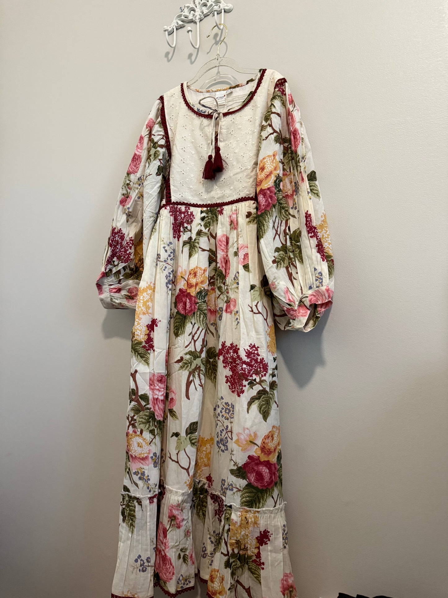 Beige Floral Dress with Lace