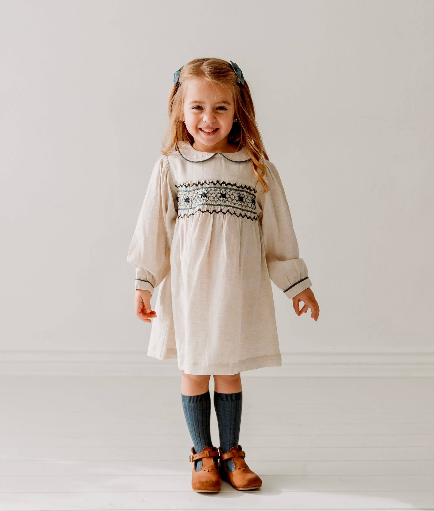 Linen Blend Hand Smocked Dress