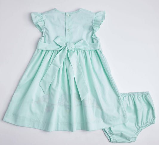 Aqua Bird Embroidered Dress + Bloomer