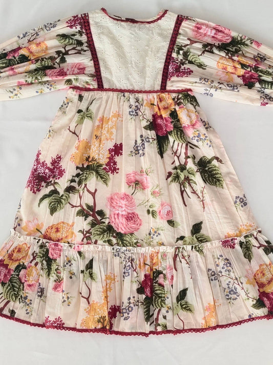 Beige Floral Dress with Lace