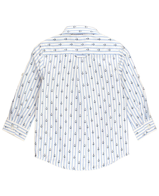 Boys Anchors Ahoy Stripe Long Sleeve Button Down