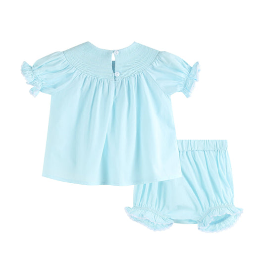 Light Blue Daisy Smocked Bloomer Set