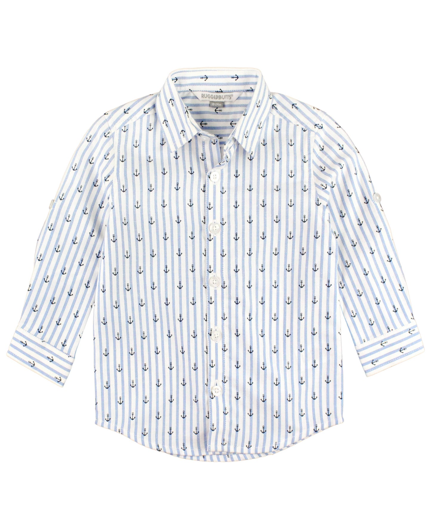 Boys Anchors Ahoy Stripe Long Sleeve Button Down