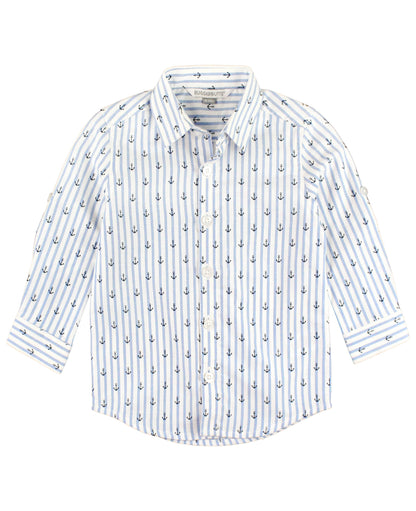 Boys Anchors Ahoy Stripe Long Sleeve Button Down