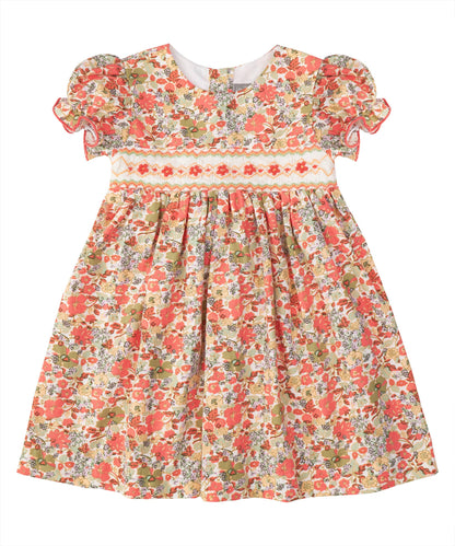 Orange Floral Smocked Dress