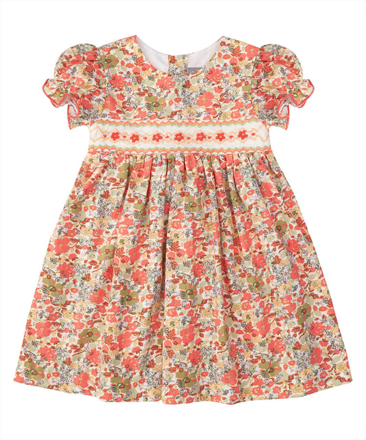 Orange Floral Smocked Dress