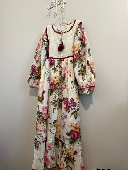 Beige Floral Dress with Lace