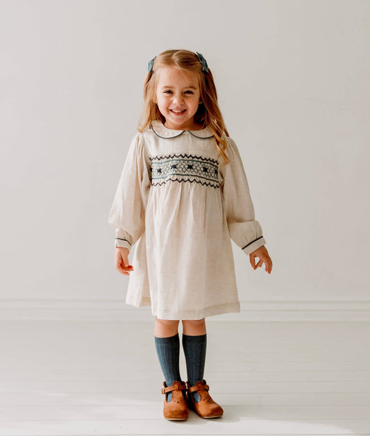 Linen Blend Hand Smocked Dress
