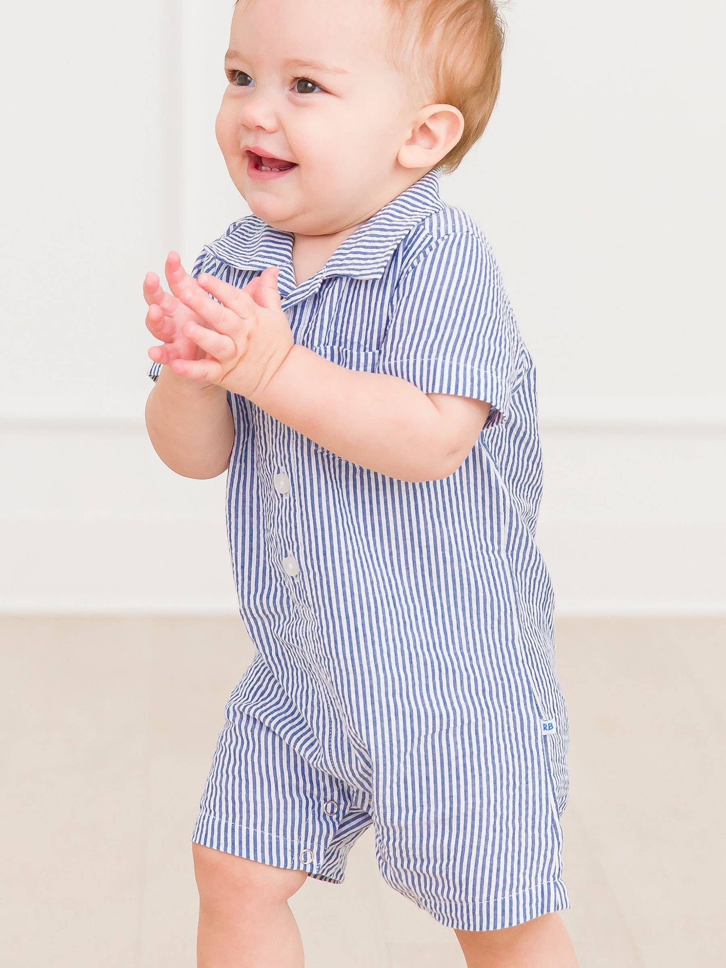 Classic Blue Seersucker Button-Up Romper