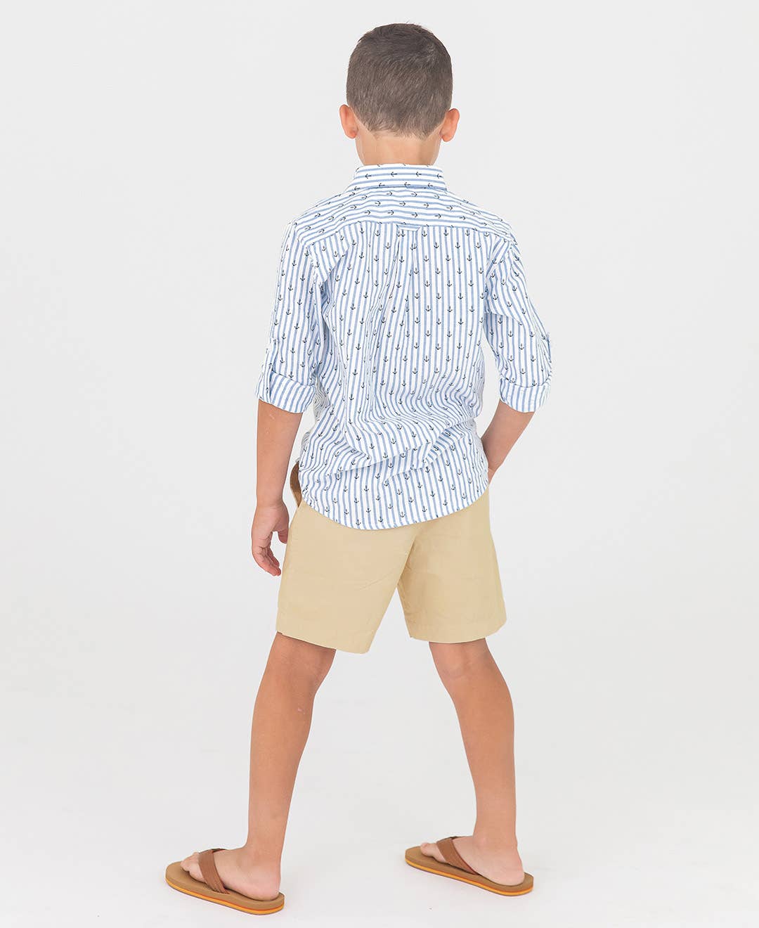 Boys Anchors Ahoy Stripe Long Sleeve Button Down