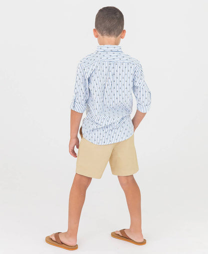 Boys Anchors Ahoy Stripe Long Sleeve Button Down