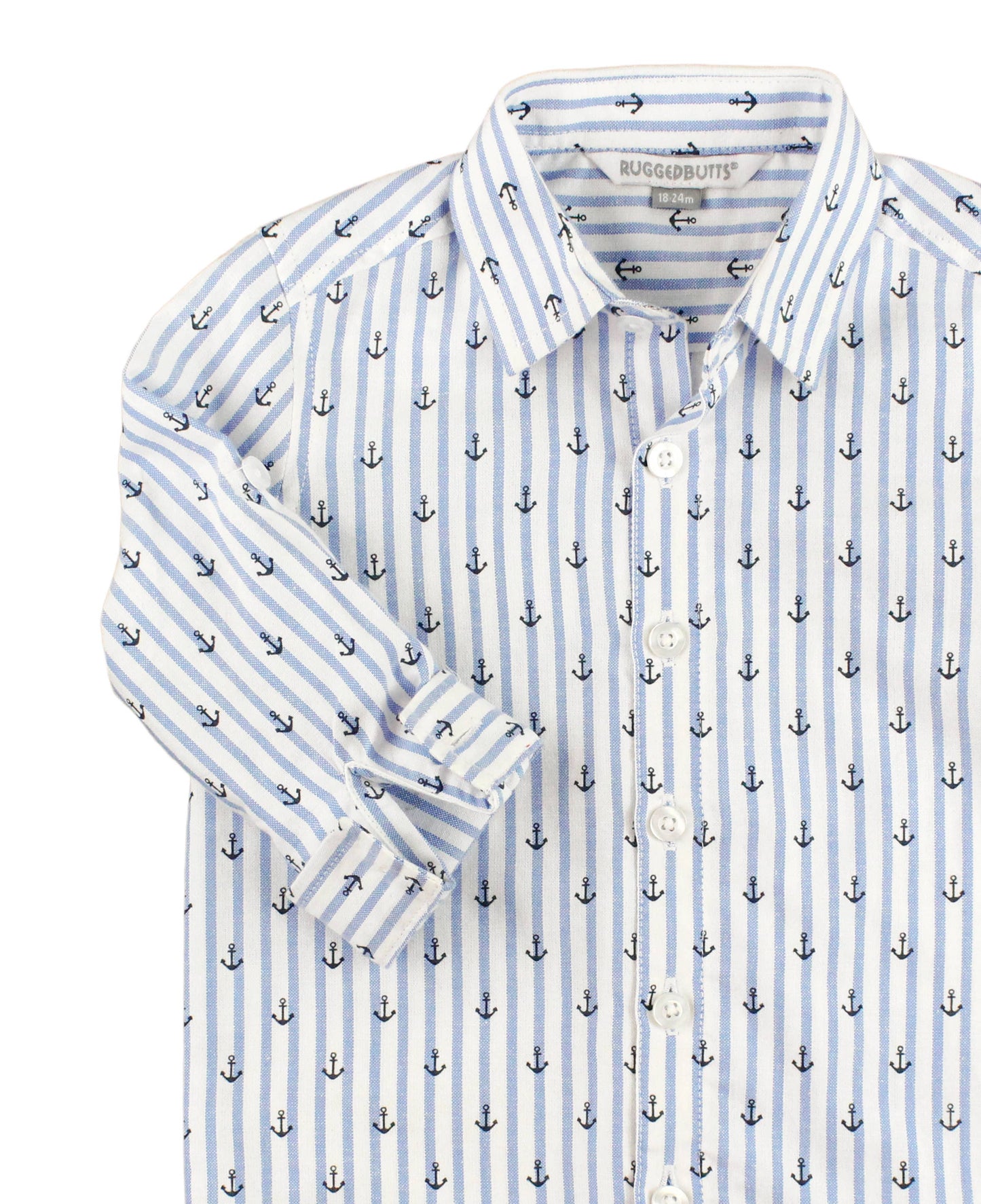 Boys Anchors Ahoy Stripe Long Sleeve Button Down