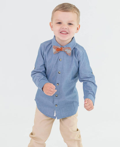 Boys Blue Chambray Long Sleeve Button Down