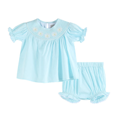 Light Blue Daisy Smocked Bloomer Set