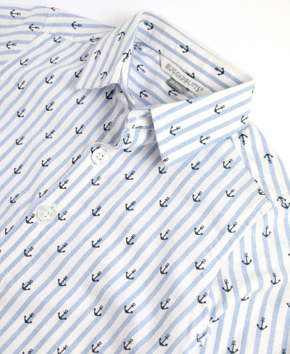 Boys Anchors Ahoy Stripe Long Sleeve Button Down