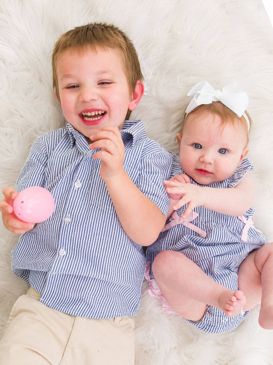 Blue Seersucker Button Down